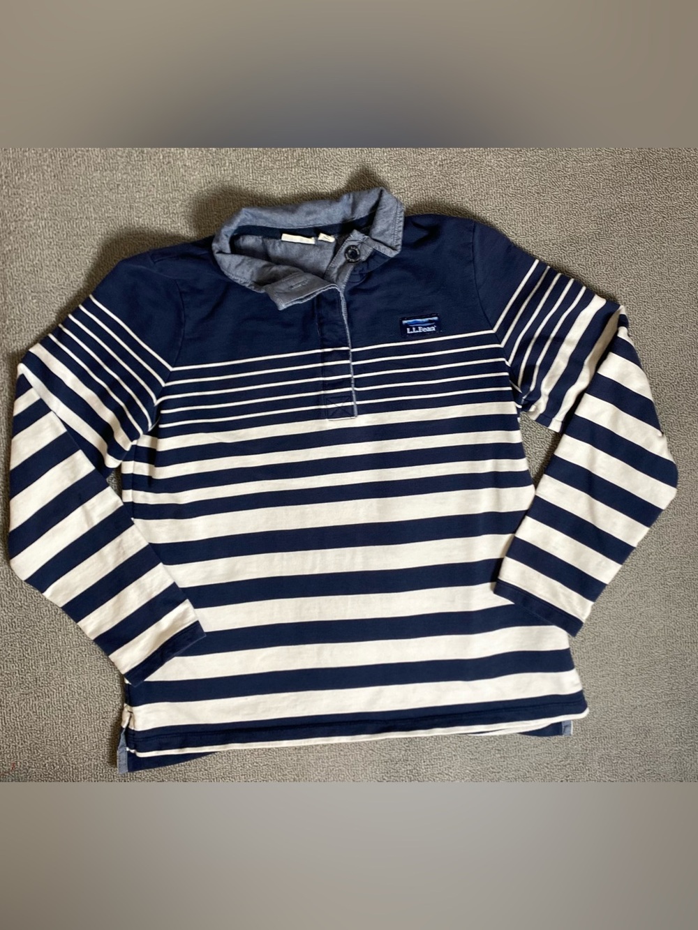 L.L. Bean Women’s Soft Cotton Navy and White Striped Long-Sleeve Rugby Henley